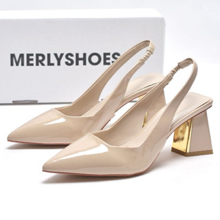  Giày Cao Gót Big Size Đế Vuông 7cm Slingback Mũi Nhọn Hở Gót Giày Nữ Công Sở Thương Hiệu Merly 1490 Chân To Bè Nên Thử 