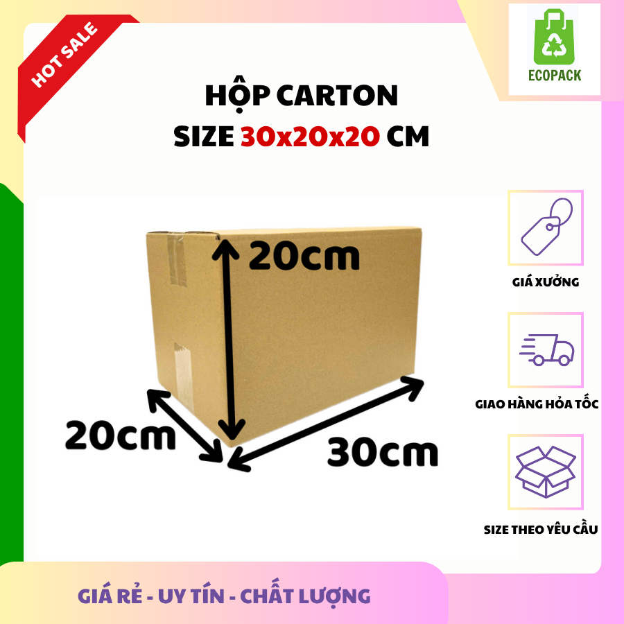 ECOPACK - 30x20x20 COMBO 10 Thùng Hộp Carton Đóng Hàng
