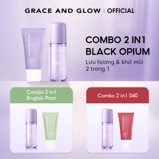 Combo 2in1 Body Mist và Lăn Khử Mùi, Xịt Dưỡng Tóc, Sữa Tắm Grace And Glow Black Opium 100ml +400m