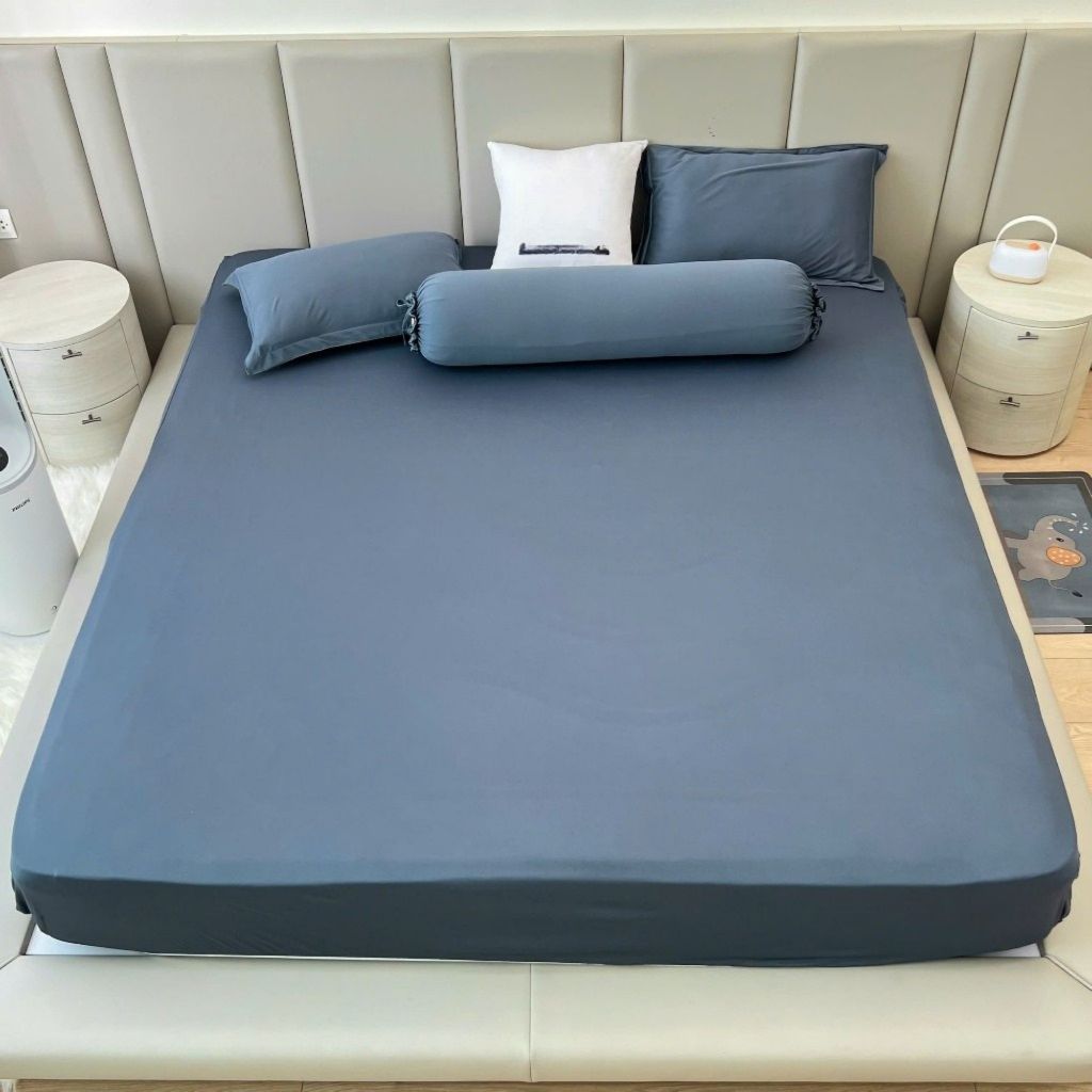 Bộ ga giường thun lạnh 4 món bọc được nệm 15cm gồm ga gối và vỏ ôm