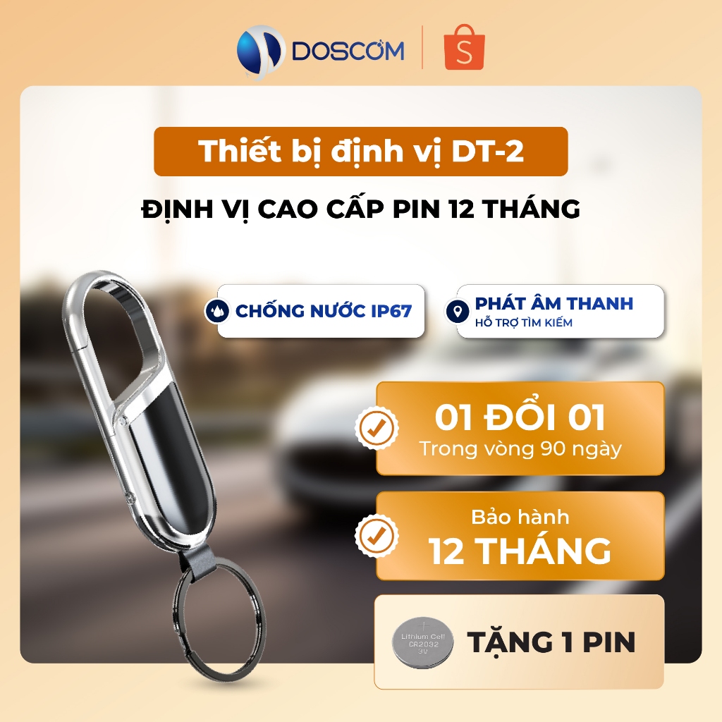 Định Vị Siêu Nhỏ Không Cần Sim Cho iPhone, Doscom Tag DT2, Gắn Chìa Khóa/Túi/Ví , Pin 365 ngày