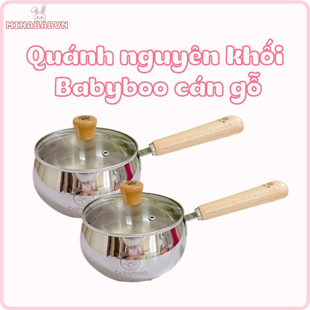 Nồi Quánh Inox 304 BabyBoo Cán Gỗ 14cm, Nồi Quánh Inox Nguyên Khối Cán Gỗ Nấu Cháo An Toàn Cho Bé