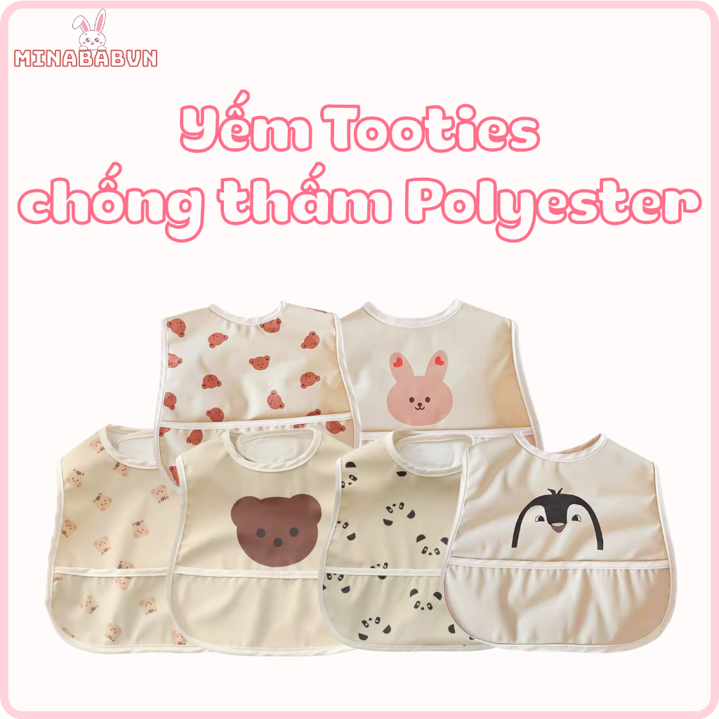 Yếm Vải Ăn Dặm Chống Thấm Totties Có Máng Hứng Cho Bé, Yếm Chống Thấm Chất Liệu Polyester