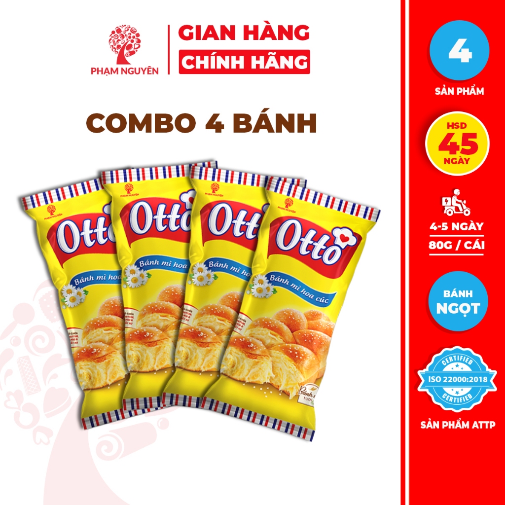 Combo 4 Bịch Bánh mì Hoa Cúc Mini Otto Phạm Nguyên - Otto Mini Brioche Tressée 80g | Đồ ăn vặt