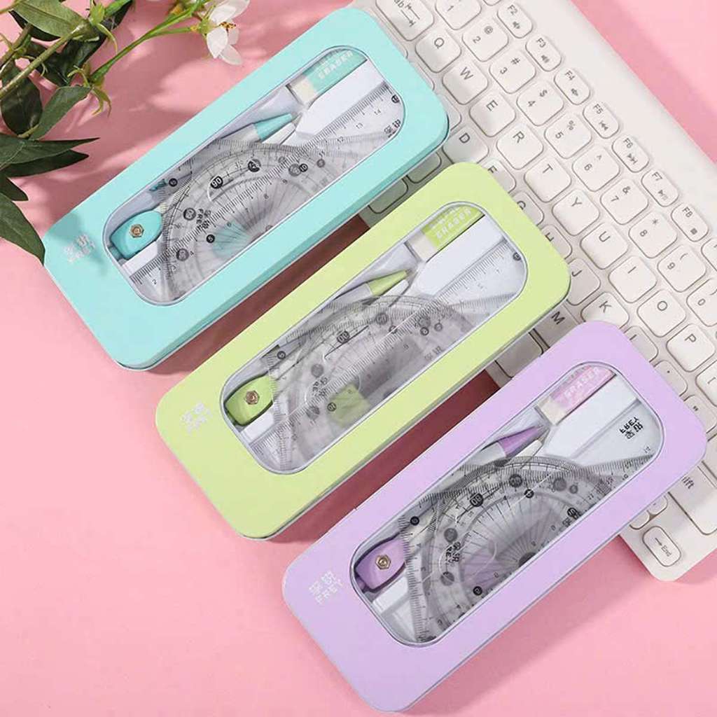 Bộ Dụng Cụ Học Tập 7 Món Compa Eke Thước Kẻ, Bộ Đồ Dùng Toán Học Gồm Bộ Eke Compa, Tẩy, Ngòi Chì