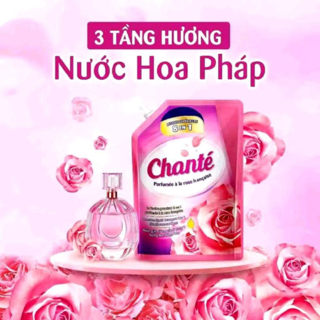 Nước Giặt Xả 8 in 1 Chante' Hương Hoa Hồng 3,05kg
