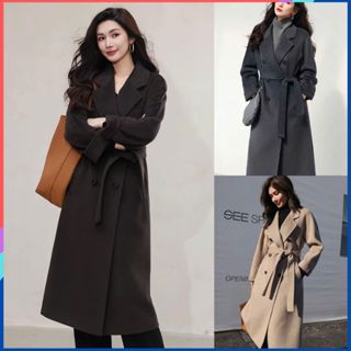 Áo khoác mangto nữ có đai hông chất dạ siêu cấp qua gối phong cách Hàn Quốc Áo khoác dáng dài cao cấp sang trọng MT03