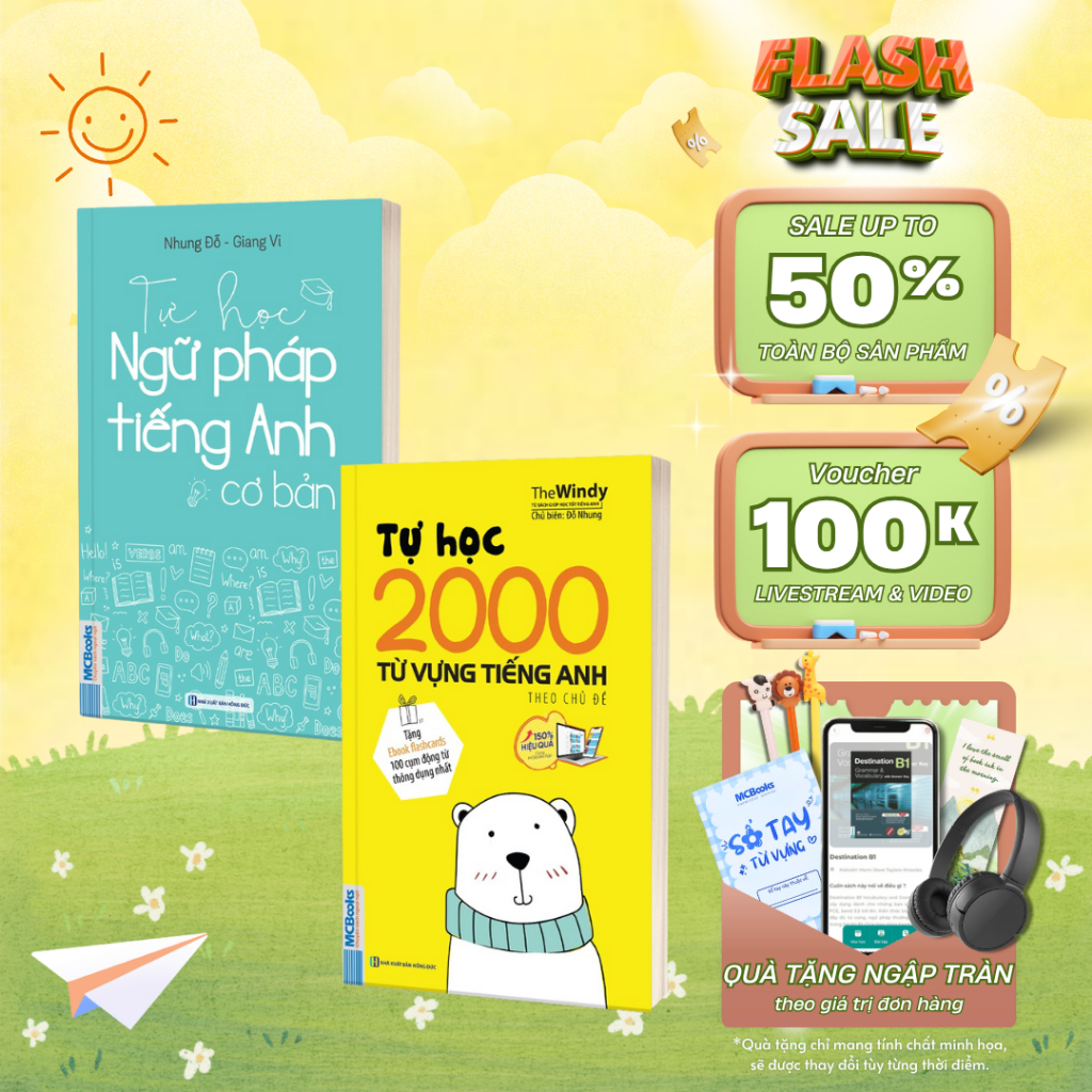 Combo Sách - Tự Học Ngữ Pháp tiếng Anh cơ bản + 2000 Từ Vựng - MCBooks - Khổ nhỏ cầm tay