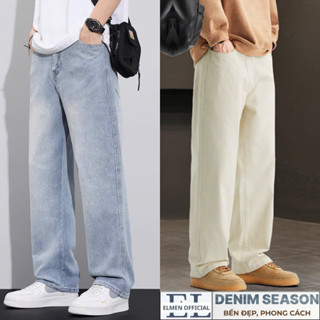 Quần jean nam Wash ống rộng SR01 dáng Baggy suông Đứng màu trắng kem chất jean demin style hàn quốc 2025 - ELMEN