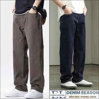  Quần jean nam Xanh Đen CẠP CAO ống rộng ELMEN màu Nâu dáng baggy suông chất jeans demin phong cách hàn quốc 2025 - ELMEN 