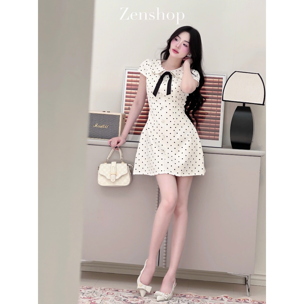ĐẦM CHẤM BI NƠ ĐEN CỔ BÈO TIỂU THƯ - ZORY DRESS | BigBuy360 - bigbuy360.vn