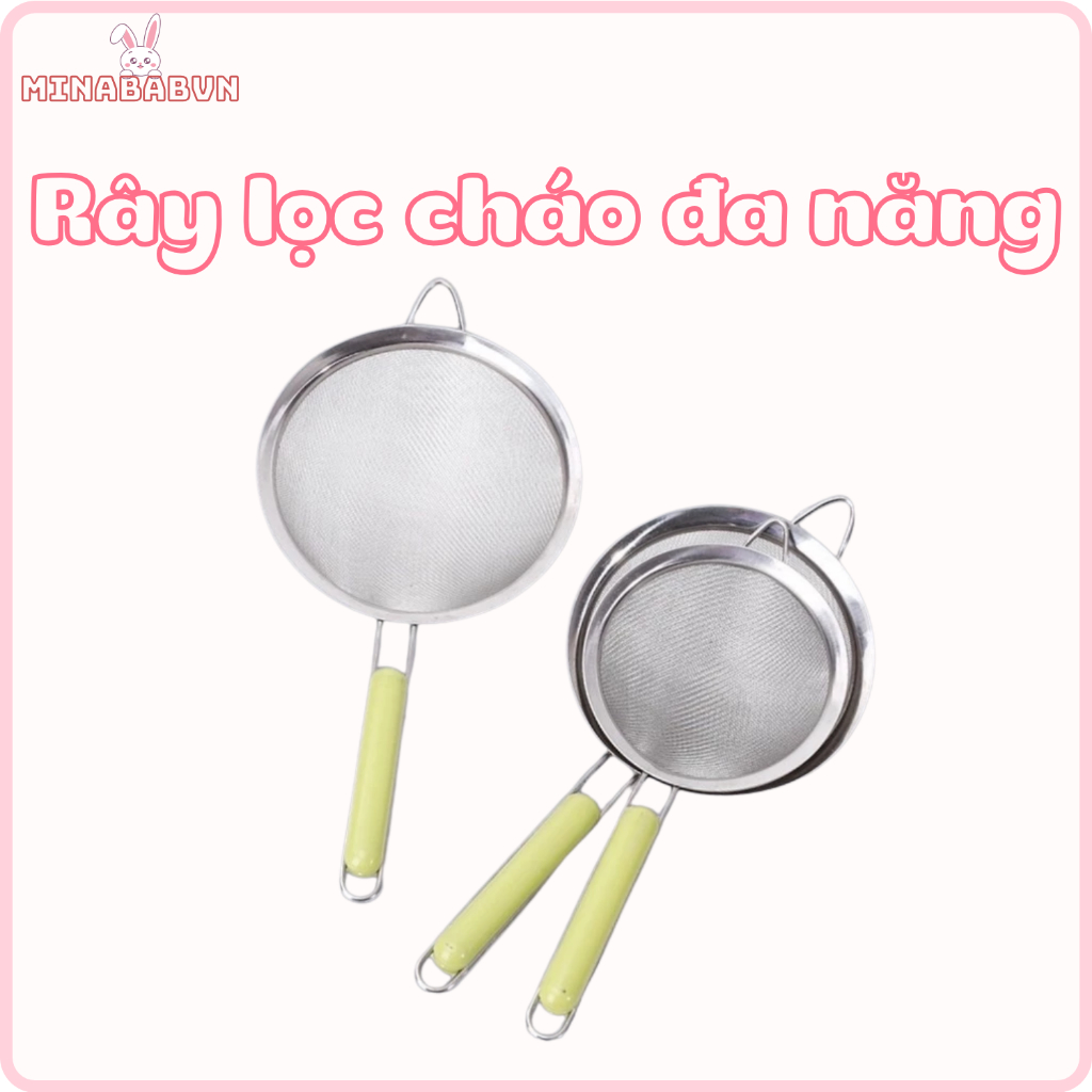 Rây Lọc Cháo Cho Bé, Rây Lọc Inox Cán Xanh Rây Đồ Ăn Dặm Siêu Mịn Hàng Loại 1