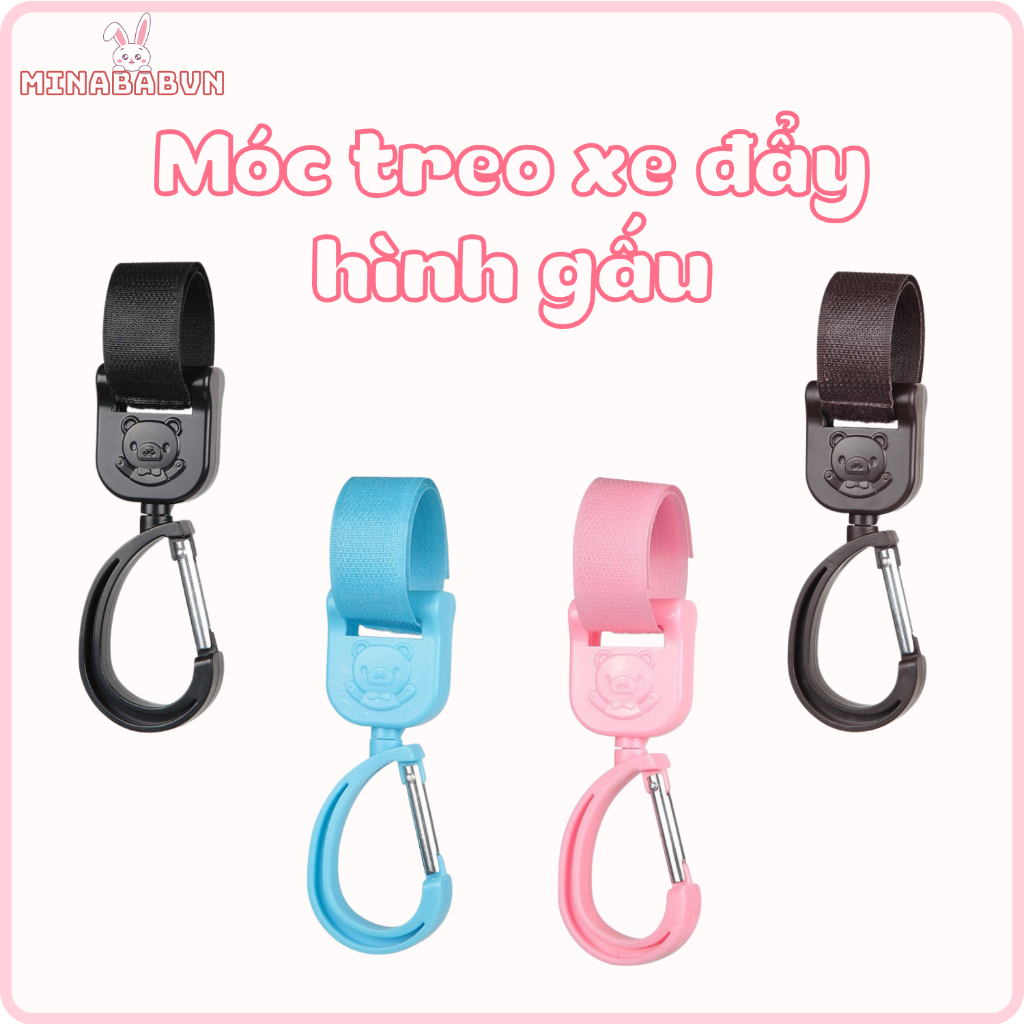 Móc Treo Xe Đẩy Hình Gấu Cho Bé, Móc Treo Xoay 360 Độ Treo Túi Đồ Gọn Gàng Tiện Dụng Khi Ra Ngoài