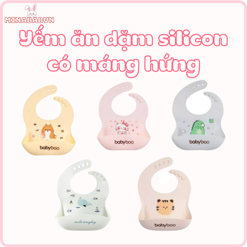 Yếm Ăn Dặm Silicon Babyboo Tootie Cho Bé,Yếm Ăn Dặm Tootie Silicon Có Nút Cài Siêu Mềm Hình Đáng Yêu