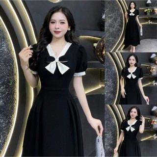 Váy Thiết Kế Evii Y11 dành cho nữ Đầm thiết kế cổ nơ tay bồng dáng A xoè dài phù hợp đi làm đi chơi và đi dự tiệc