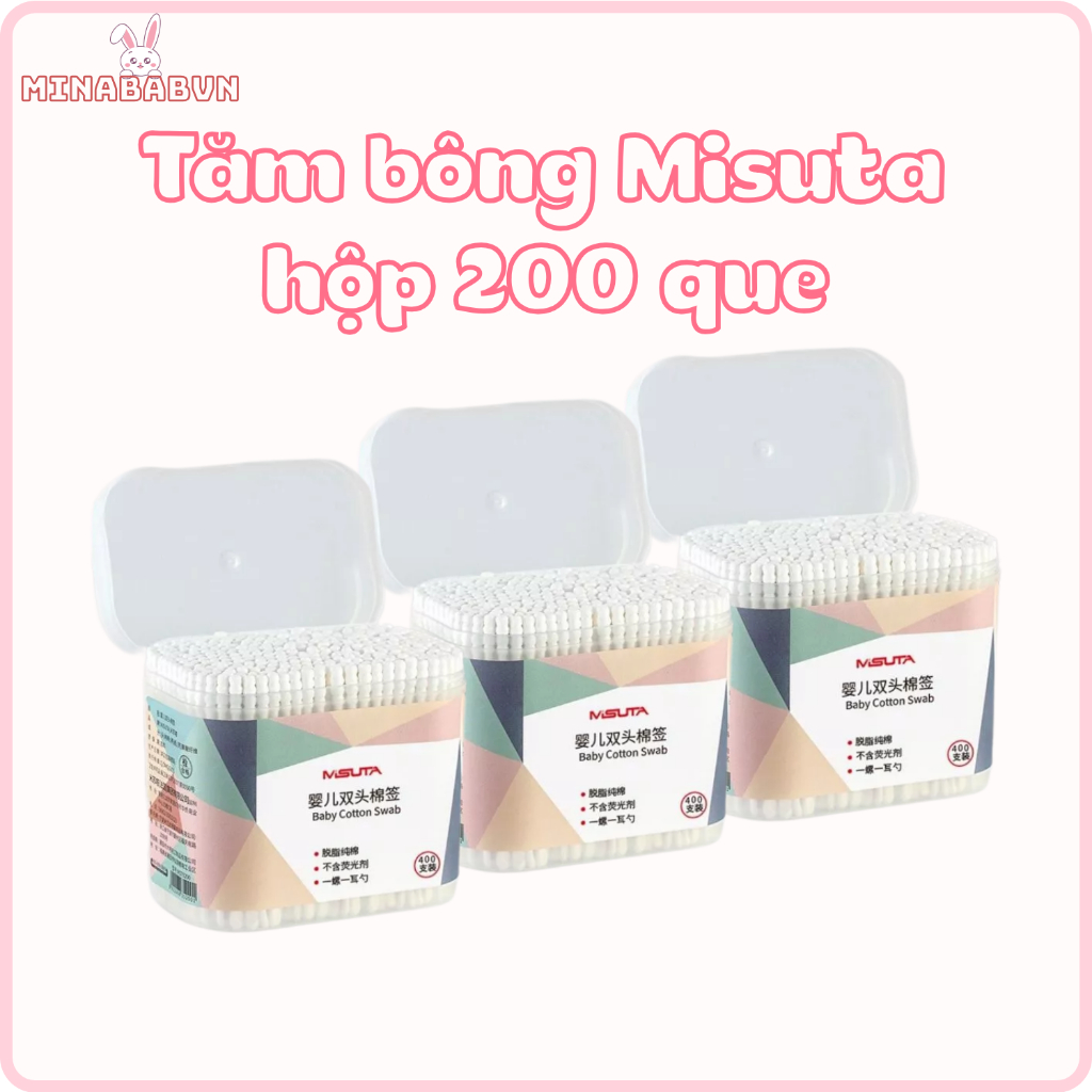 Tăm Bông Misuta Chất Liệu Bông Tự Nhiên Cho Trẻ Sơ Sinh, Tăm Bông Misuta 200 Que