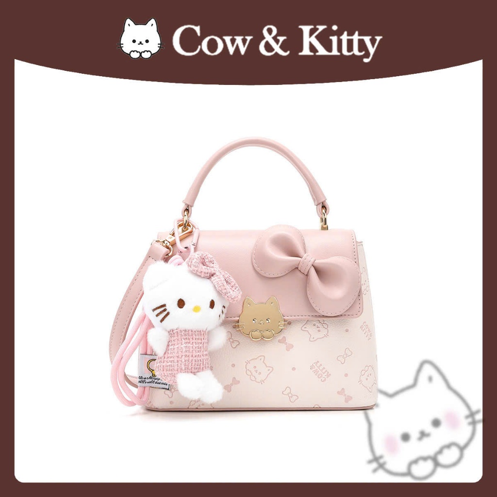Túi Xách Cow & Kitty Dễ Thương – Kèm Charm & Nơ – Phong Cách Hàn Quốc – Fullbox Chính Hãng