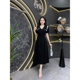 BF38 - Váy Thiết Kế Evii dành cho nữ, Đầm thiết kế cổ V (tặng kèm hoa cài) dáng A xòe dài.