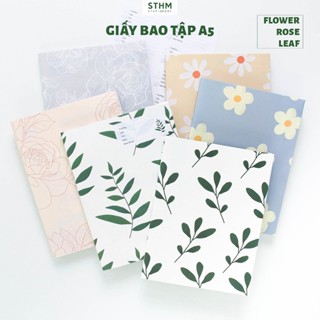 Giấy bao tập A5 FLOWER, LEAF- Set 8 tờ - Tặng kèm 8 nhãn vở - STHM