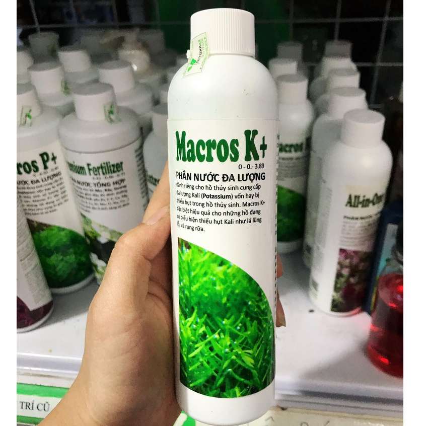 Phân nước bổ sung Kali Macros K+ – tăng cường khoáng chất, hỗ trợ phát triển lá, giúp cây thủy sinh xanh khỏe