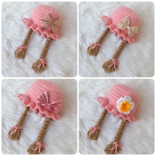 Nón len handmade có 2 bím tóc dài cho bé yêu - Dương liễu handmade