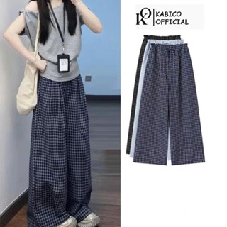 Quần dài nữ cạp chun kẻ caro ống rộng, quần dài harem kẻ xọc nhiều màu chất liệu đũi xốp phong cách Y2K_K77