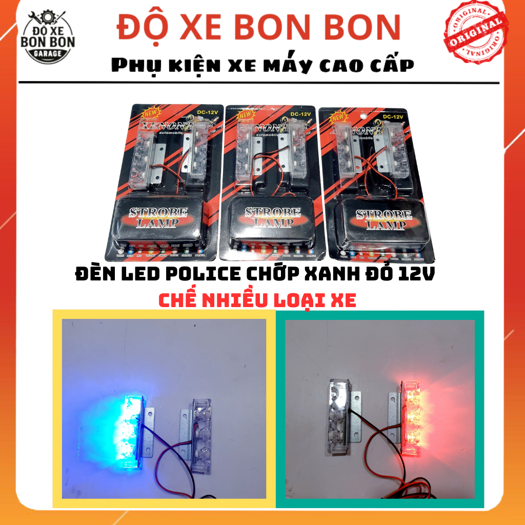 Đèn Chớp Cảnh Sát, Đèn Chớp Police - Loại 3 Bóng 12V ( Giá 1 Vỉ 2 Cặp)