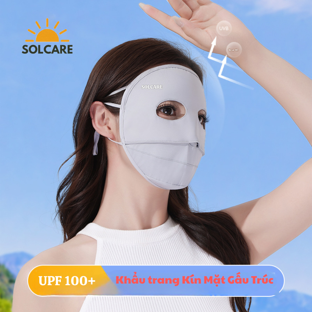 Mặt Nạ, Khẩu Trang Toàn Mặt Full Face Lụa Lạnh Che Phủ Toàn Diện Chống Tia UV Cao Cấp Tặng Thẻ Test Uv