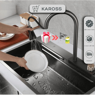 Chậu rửa 1 hố inox 304 cỡ lớn, bồn rửa chén bát 1 hộc, vòi rút thác nước xả ngang đa năng, giá rẻ