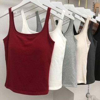  Áo Bra 2 Dây Bản Vừa Cổ Vuông Chất Cotton Tăm Dáng Basic Có Lót Ngực Phong Cách Thời Trang 6511 
