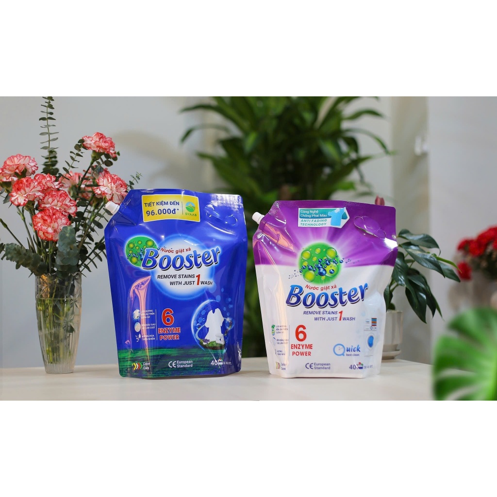 Combo 4 túi nước giặt xả Booster hương hoa thiên nhiên 3.7kg/túi, hương nắng mai 3,2kg/túi