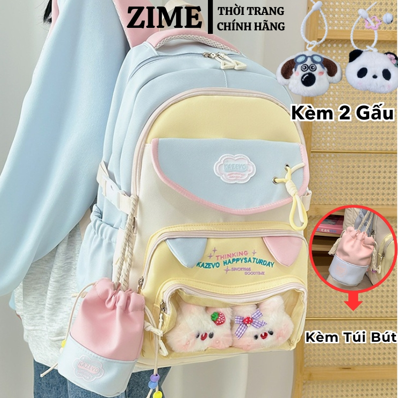 Balo nữ đi học, Cặp đi học nam nữ thời trang ulzzang Ba lô nữ đi học nhiều ngăn chống nước đựng laptop 15 inh ZIME B-32