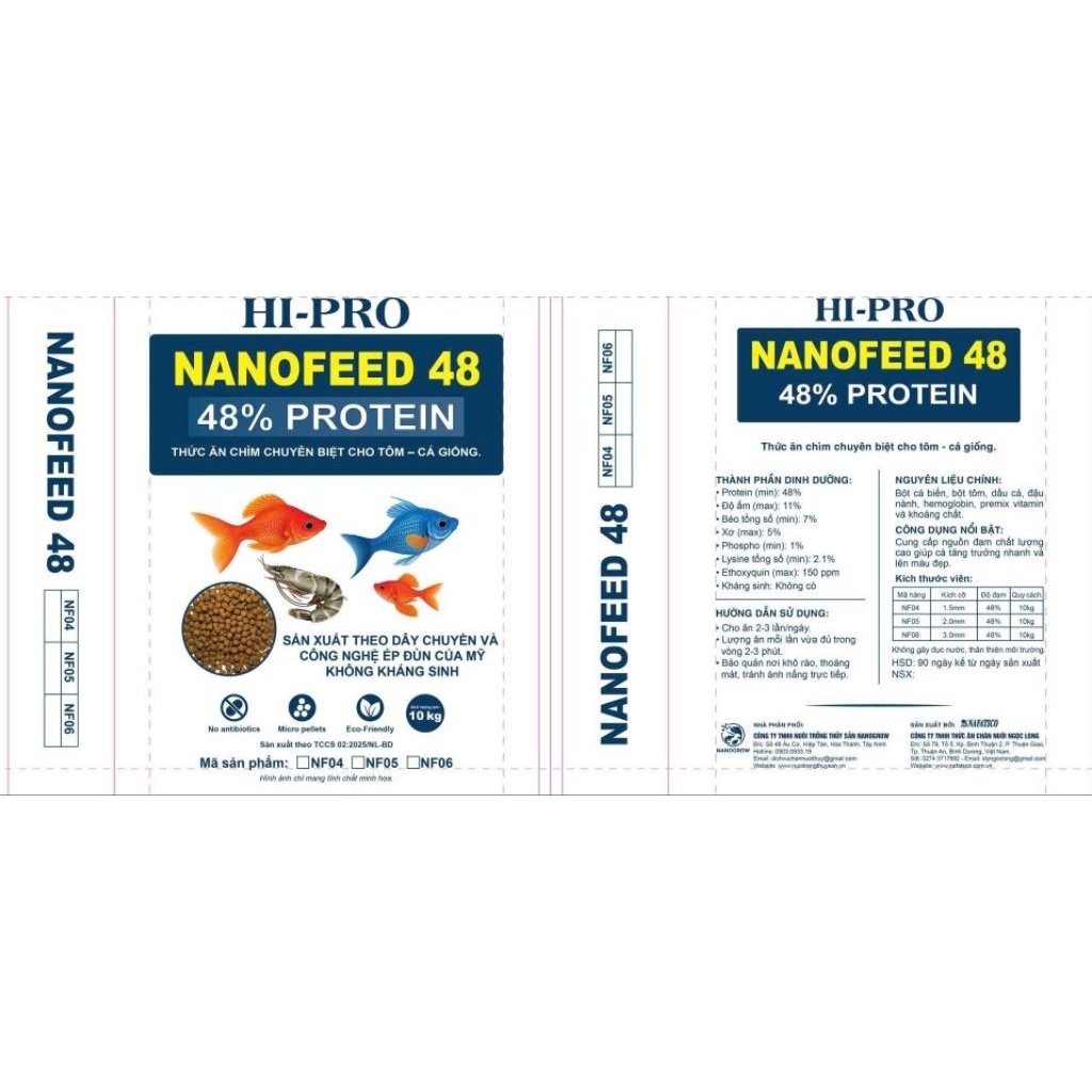 [Túi lẻ 2kg] cám chìm 1.5 đến 3 HI-PRO NANOFEED – 48% PROTEIN Thức ăn viên chìm cao cấp cho tôm giốn
