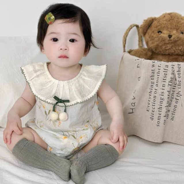 Bodysuit cho bé gái SUSHI BABY SHOP đồ liền thân sơ sinh cổ ren đính nơ hoạ tiết hoa váy công chúa đ