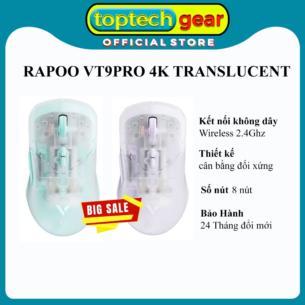 Chuột Gaming Rapoo VT9 Pro 4K Translucent  ( Wireless 2.4Ghz / USB / PAW3398 )