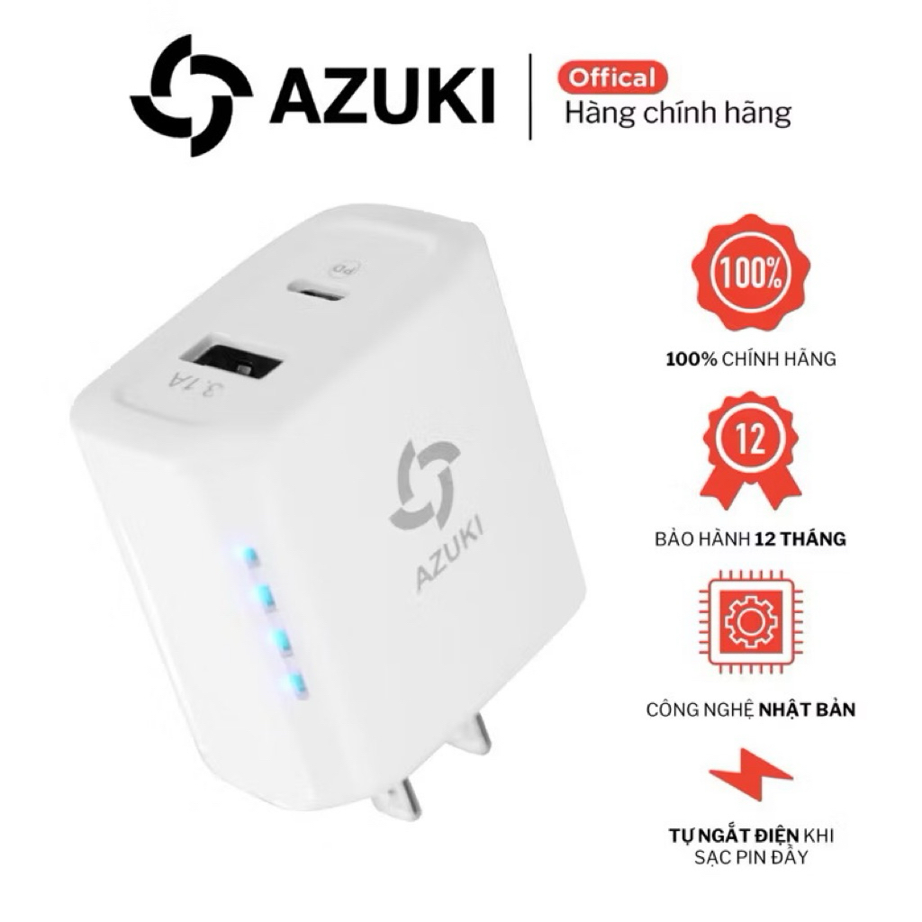 Bộ Sạc Pin Dự Dòng Azuki Tự Ngắt Điện Khi Sạc Đầy Siêu Xịn, Đầu Sạc TypeC [100-240V Sử Dụng Được Cả 