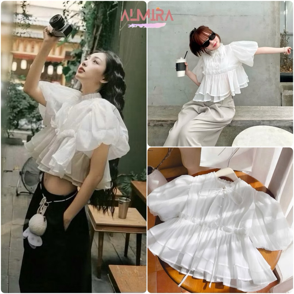 Áo Sơ Mi Babydoll Chất Tơ Xốp Bồng Bềnh Tay Phồng 2 Lớp | BigBuy360 - bigbuy360.vn