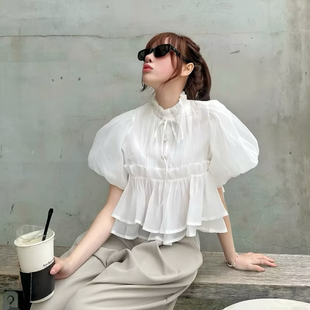 Áo Sơ Mi Babydoll Chất Tơ Xốp Bồng Bềnh Tay Phồng 2 Lớp | BigBuy360 - bigbuy360.vn