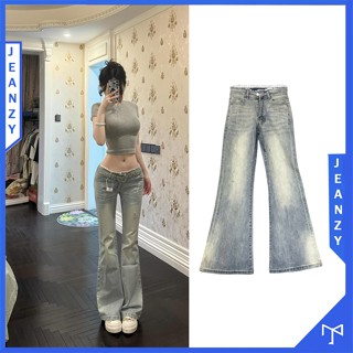   Form thoải mái  Quần jean ống loe màu xanh ngọc mài nhẹ đính ren phong cách Venus JEAN ZY 