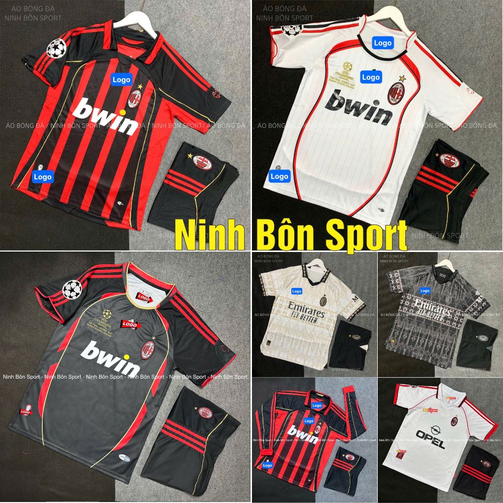 Áo Bóng Đá CLB AC Milan Phong Cách Retro 2007 - Chuẩn Mẫu Thi Đấu - Vải Polyester Thái Logo Thêu