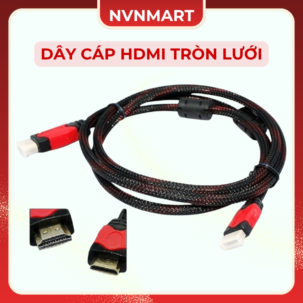 DÂY CÁP HDMI TRÒN LƯỚI ĐỎ/XÁM 1.5m / 3m / 5m/ 10m - AT
