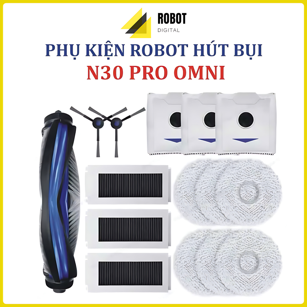 Phụ kiện Ecovacs Deebot N30 Pro Omni – Chổi cuộn, chổi cạnh, lọc HEPA, khăn lau, túi bụi thay thế