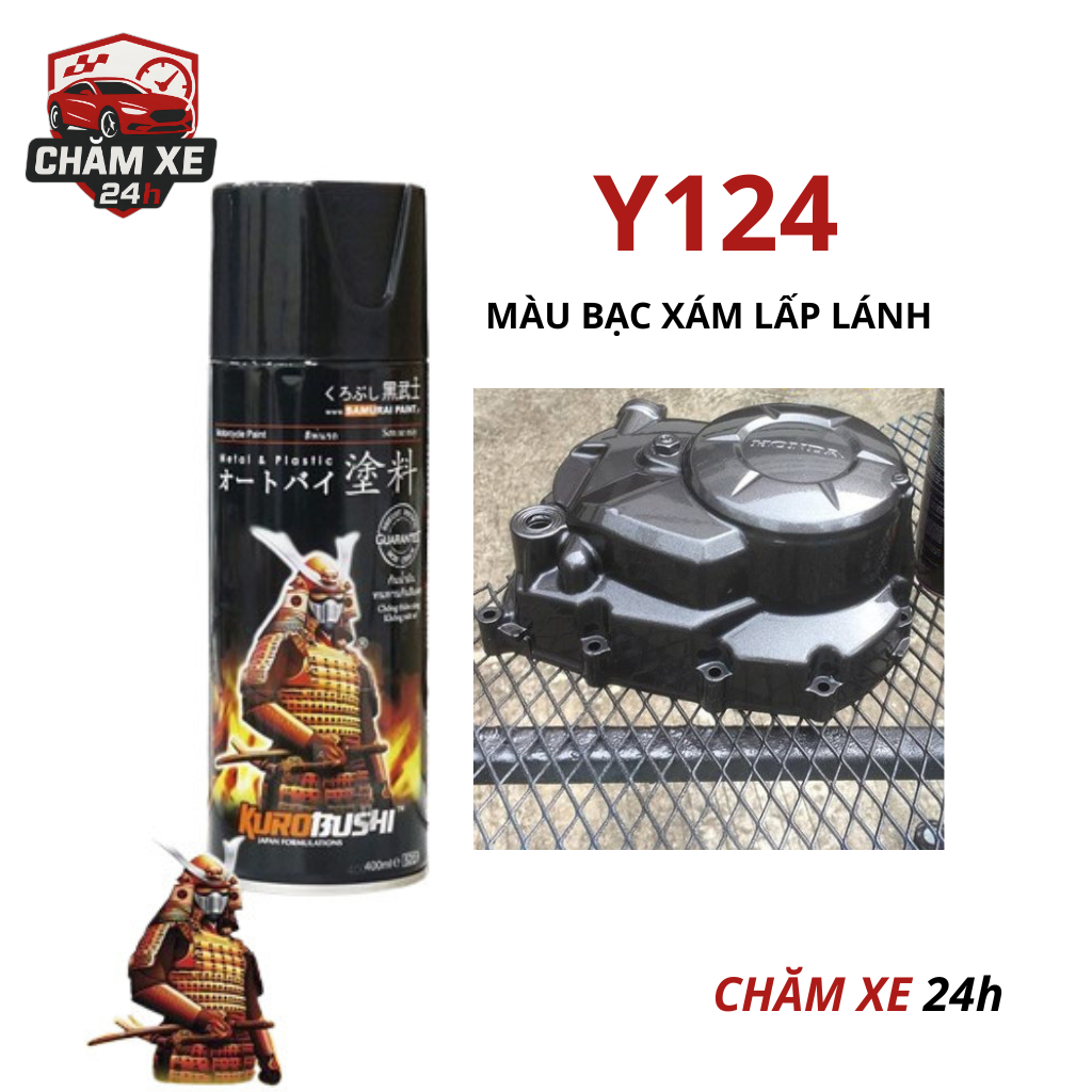 Y124 - Sơn xịt samurai màu bạc xám lấp lánh - dùng cho phần mâm, lốc máy, dàn chân