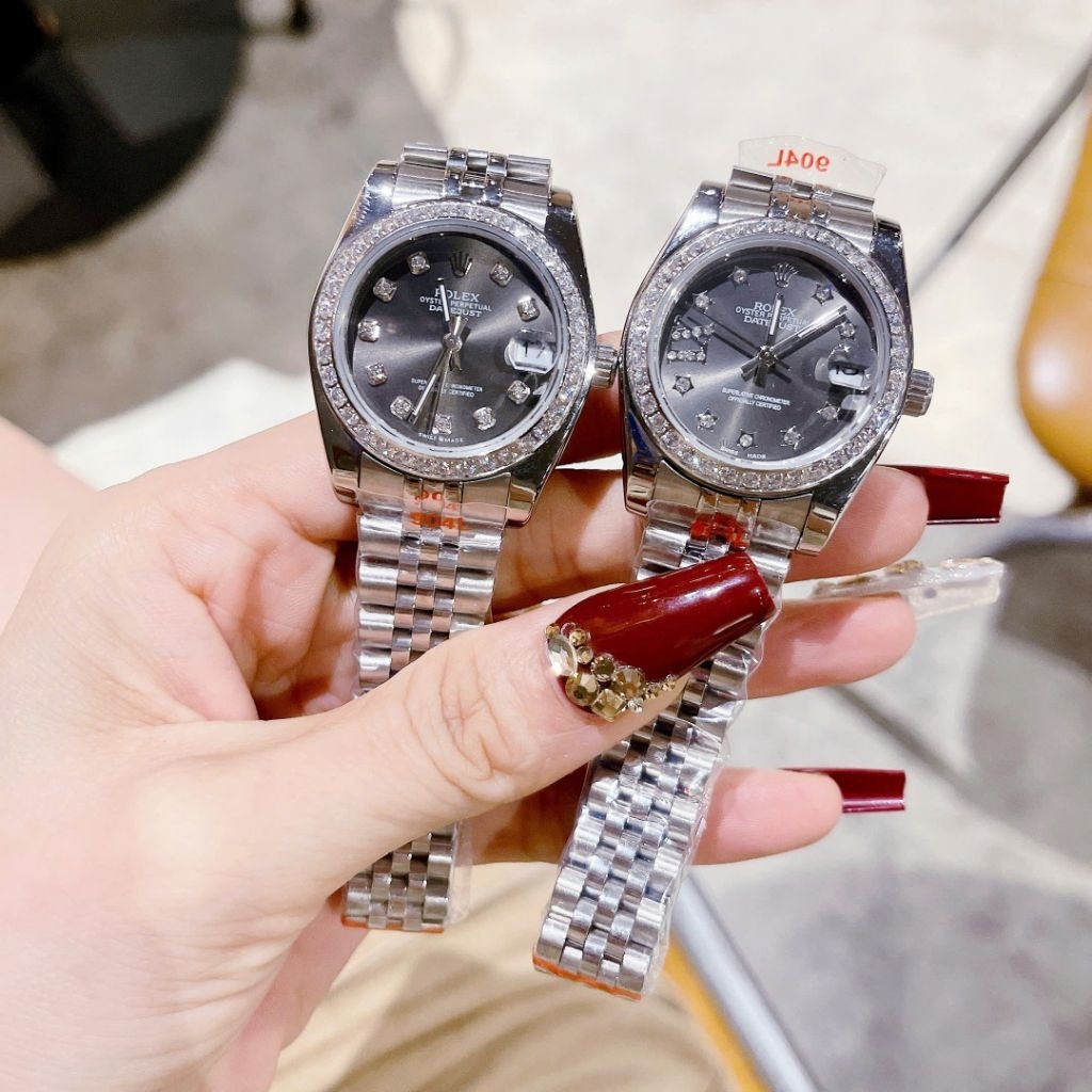 [Full box] Đồng hồ đeo tay, đồng hồ đeo tay Rolex nữ mặt đen xám thời trang mới nhất, quà tặng đẳng 