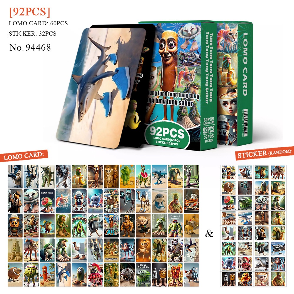 92 PSC Hộp thẻ Tung tung sahur nhiều nhân vật Brainrot, hộp thẻ Tralalero, Bombardino, Gusini