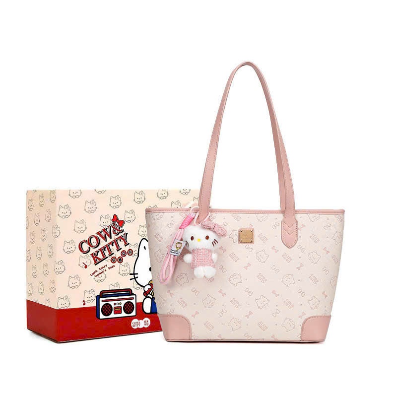 Túi Tote Cow & Kitty Big Size Dễ Thương – Kèm Charm Kitty + Hộp Quà – Dáng Lớn Tiện Dụng