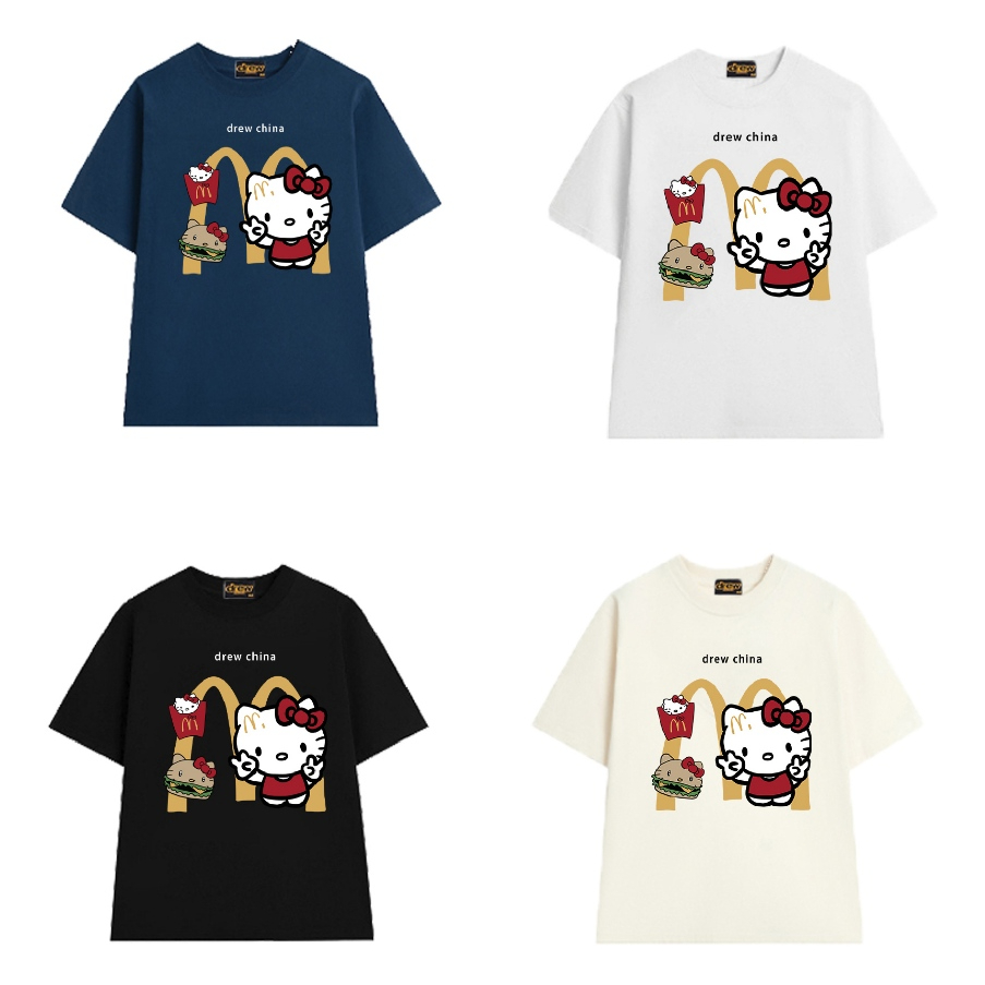 Áo thun Drew Hello Kitty nam nữ 100% cotton 2c 250gsm basic tee phông hello kitty LOIX