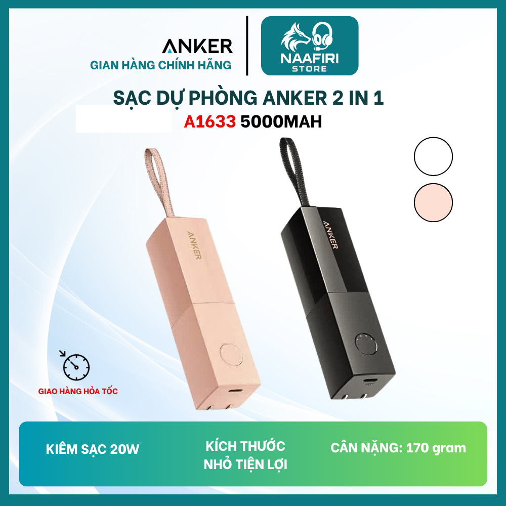 Sạc Dự Phòng 2 In 1 Anker A1633 - Củ Sạc Nhanh Kiêm Sạc Dự Phòng 5000MAh - Hàng Used