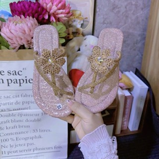  Dép kẹp nữ đính bông hoa siêu bền - dép kẹp xỏ ngón nữ đế bằng thời trang nơ bánh bèo cute 