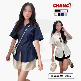  Set áo sơ mi cổ đức tay ngắn chiết eo xòe nhẹ dây buộc sau lưng kèm quần short ChangStore - S80 